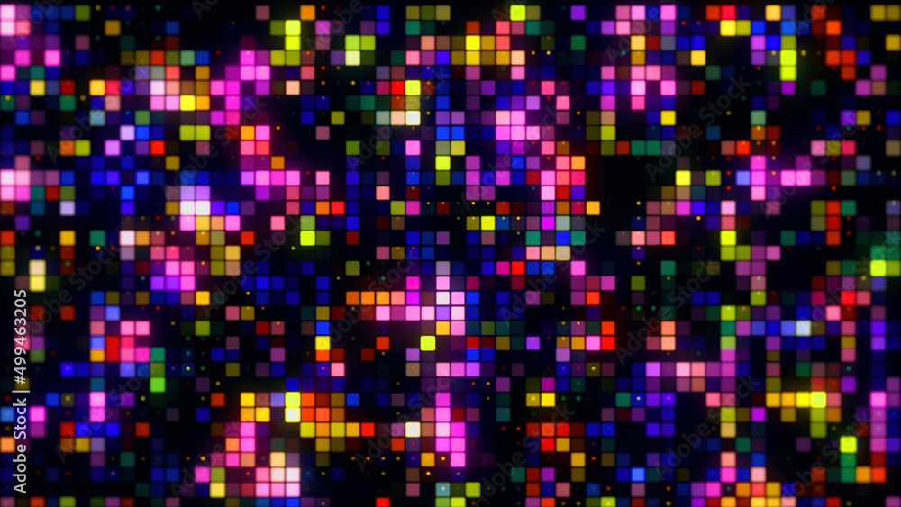Poster abstract wall with glowing and blinking lights at a concept of night party. motion. millions of colo