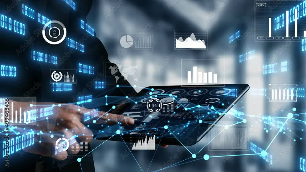 Poster conceptual business dashboard for financial data analysis . 3d render computer graphic .