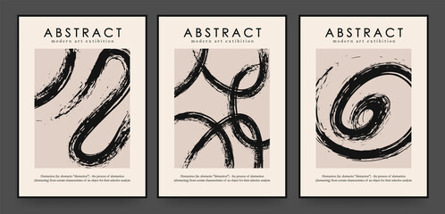 collection of aesthetic modern posters with strokes on textured vector paper background. For printing, wall decor, prints. - obrazy, fototapety, plakaty