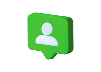 Volumetric glossy green user icon on a white background. 3D rendered digital symbol.