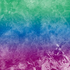 Violet, blue and green watercolor texture with white paint drops. Bright colored wallpaper.