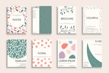 Collection of color cute covers, templates, placards, brochures, banners, flyers and etc. Stylish elegant backgrounds, postcards, posters, invitation, tags. Vintage floral creative cards