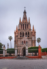 San Miguel de Allende, Mexico- December 21,2012. Parroquia Archangel church Jardin Town Square. This city whose history and lore intertwined with the Mexican Independence movement.