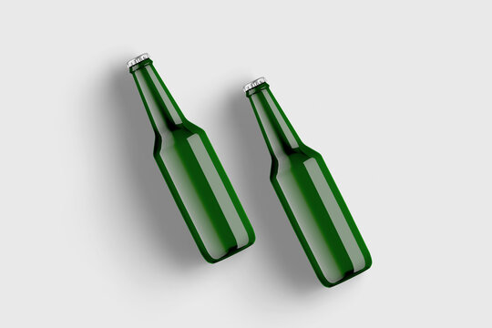 Beer in a green bottle isolated on white background. 3D rendering. Mock-up