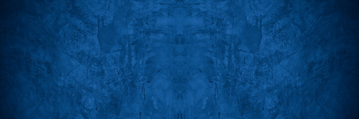 Old wall pattern texture cement blue dark abstract  blue color design are light with black gradient background.