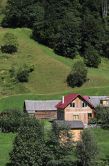 Fototapeta na wymiar Landscape in the Carpathians in Western Ukraine, Dzembronya village