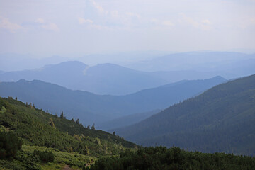 Obraz premium Landscape in the Carpathians in Western Ukraine, Dzembronya village
