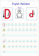 There are different worksheets where all the letters of the alphabet are given. The student will see and write how the letter is written. A visual about the letter is also presented.