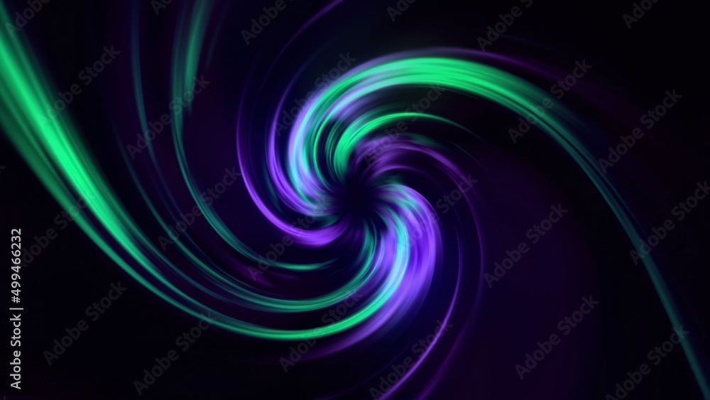 Poster Gradient of rainbow colors are cyclically shifting, seamless loop. Motion. Beautiful abstract background with twisting light neon stripes.
