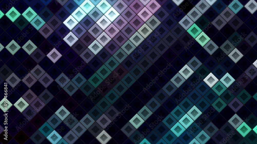 Poster moving tetris squares. motion. electronic field with moving colored squares. colorful neon squares m