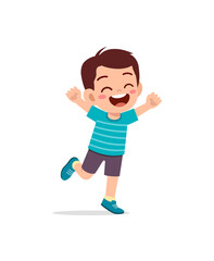 cute little kid jump and feel happy