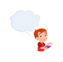 little kid read book and think about something