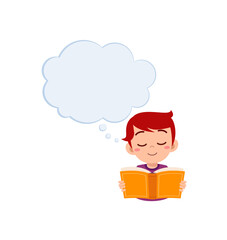 little kid read book and think about something