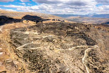 Fototapeta na wymiar Unpaved road in the Andes, Junin region of Peru