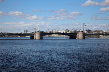 Drawbridge on a large river on a sunny day