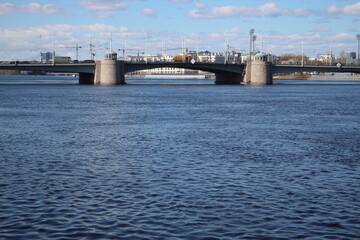 Drawbridge on a large river on a sunny day