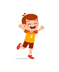 cute little kid jump and feel happy