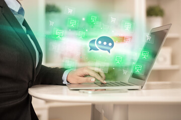 Businessman working on laptop with new business