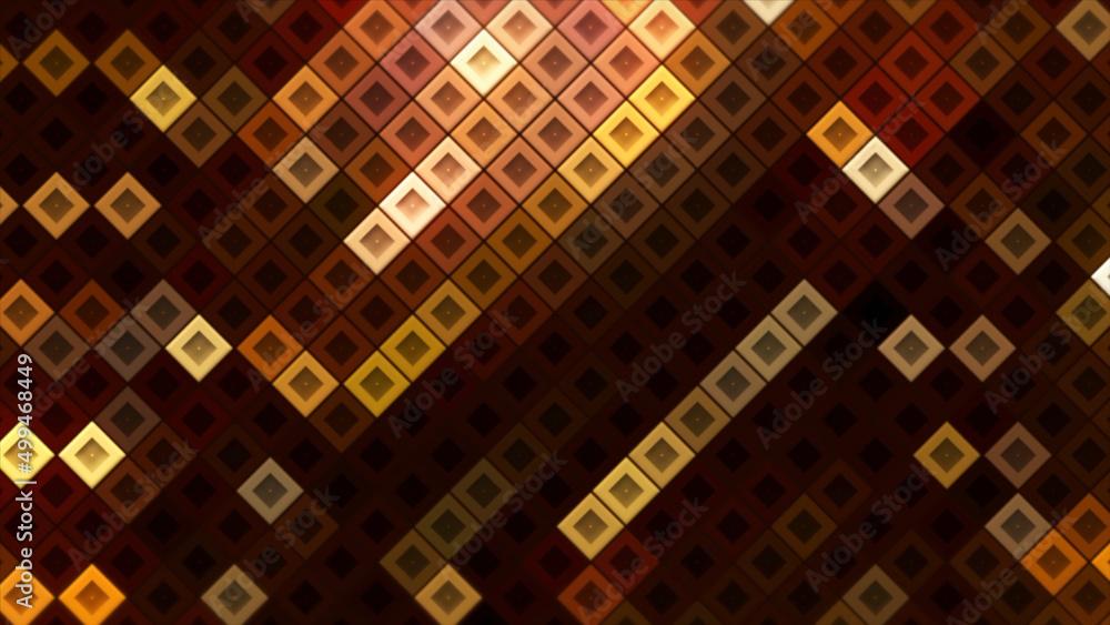 Poster background with moving glowing squares in game style. motion. game background with electronic field 