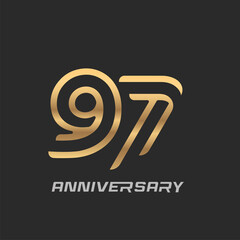 97 years anniversary celebration logotype with elegant modern number - obrazy, fototapety, plakaty