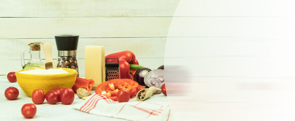 Fresh vegetables and spices for cooking pasta