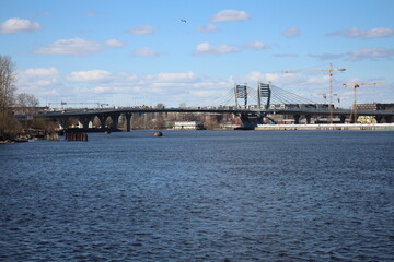 Drawbridge on a large river on a sunny day