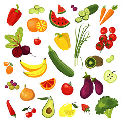 Set of vegetables and fruits. Vector set.