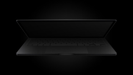 Half Closed, Half Opened Realistic Black Laptop Mockup. Dark Version. Vector illustration