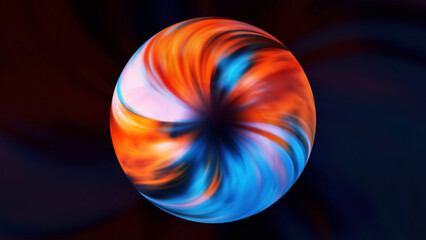 Abstract round shaped 3D torus with flowing energy on all its surface, seamless loop. Motion. Rotating ring with gradient colors isolated on a black background.