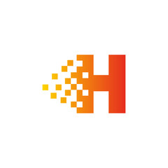 Colorful letter H fast pixel dot logo. Pixel art with the letter H. Integrative pixel movement. Creative scattered technology icon. Modern icon creative ports. Vector logo design.