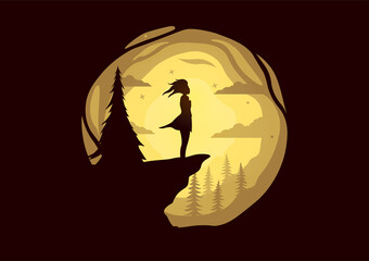 beautiful young woman nature illustration