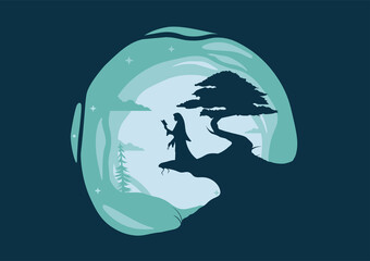 Muslim woman reading the Koran illustration