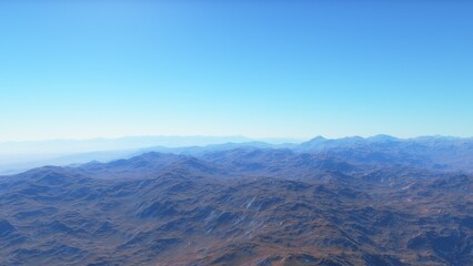 Exoplanet fantastic landscape. Beautiful views of the mountains and sky with unexplored planets