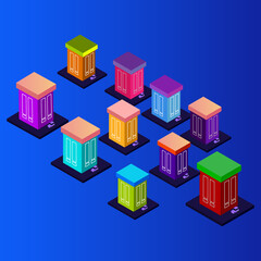 Fototapeta premium Isometric Modern Flat Buildings Vector illustration. Vector isometric futuristic new city 
