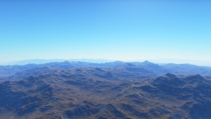 Exoplanet fantastic landscape. Beautiful views of the mountains and sky with unexplored planets