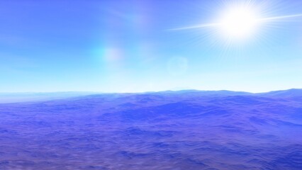 Exoplanet fantastic landscape. Beautiful views of the mountains and sky with unexplored planets