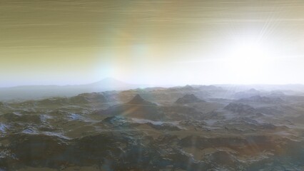 Exoplanet fantastic landscape. Beautiful views of the mountains and sky with unexplored planets