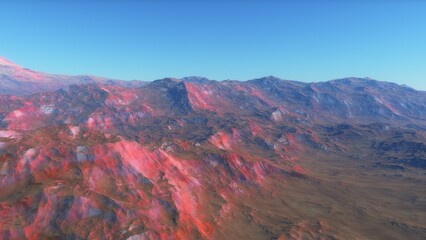 Exoplanet fantastic landscape. Beautiful views of the mountains and sky with unexplored planets