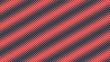 Vector Halftone Checkered Pattern Oblique Lines Modern Striped Texture Red Blue Abstract Background. Chequered Particles Incline Structure. Half Tone Contrast Graphic Minimalist Geometric Wallpaper