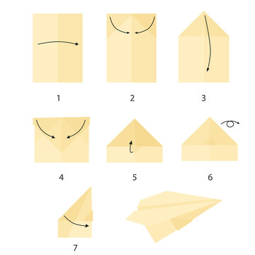 instructions on how to make a paper airplane step by step. DIY paper crafts. origami. flying paper plane. tutorial. flat vector.