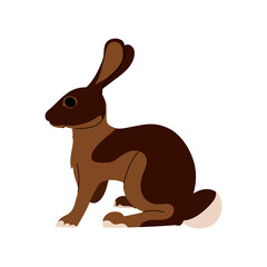 Brown rabbit hare isolated on white background. Vector animal character illustration