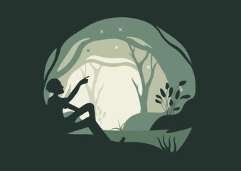 silhouette illustration sitting in the middle of the forest