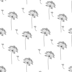 Seamless pattern with flowers in black and white colors
