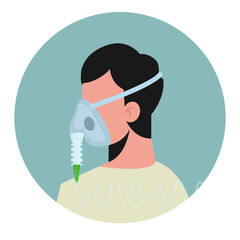 A caucasian man wearing Venturi mask. Oxygen supplementation conceptual vector illustration