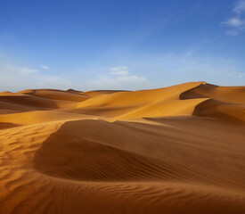 Fototapeta na wymiar Sand blowing over sand dunes in wind, Sahara desert