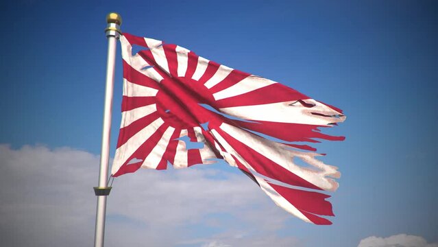 Seamless loop animation of the torn naval flag of Imperial Japan. Fo possible future editing, this video includes a green screen version in the second half part