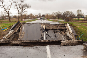 Broken bridge over the Trubizh River near the village of Rusaniv, Brovarsky district, Kiev region