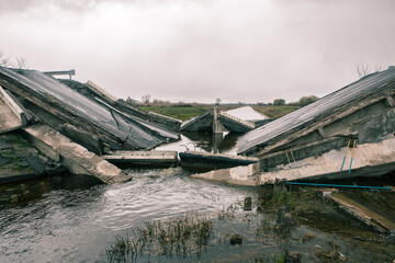 Broken bridge over the Trubizh River near the village of Rusaniv, Brovarsky district, Kiev region