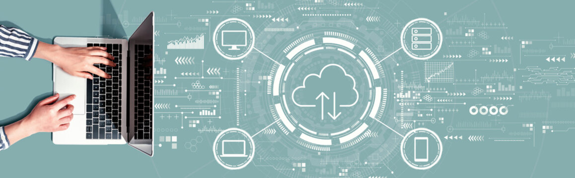 Cloud computing with person using a laptop computer