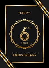 6 Years Anniversary logotype. Anniversary celebration template design with golden ring for booklet, leaflet, magazine, brochure poster, banner, web, invitation or greeting card. Vector illustrations